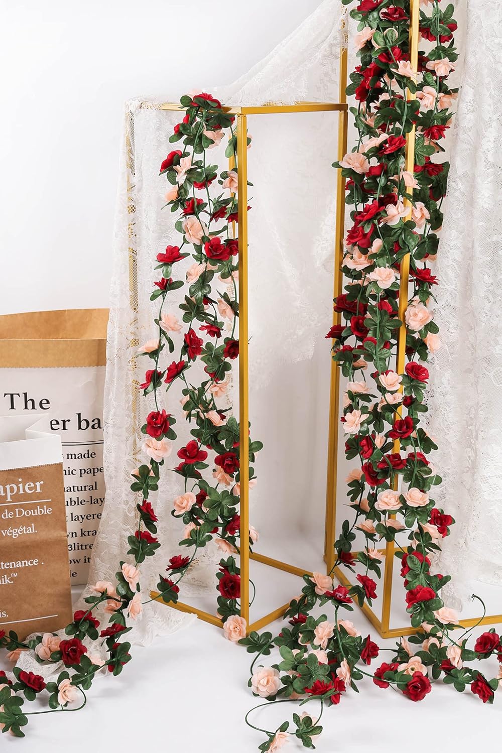 Miracliy 5 Pack 47 FT Fake Rose Vine Flowers Plants Artificial Flower Hanging Rose Ivy Home Hotel