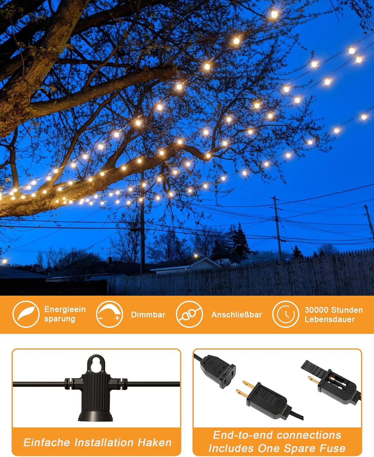 Outdoor String Lights, 200FT Patio Lights with 100 Shatterproof G40 Globe Bulbs(4 Spare)