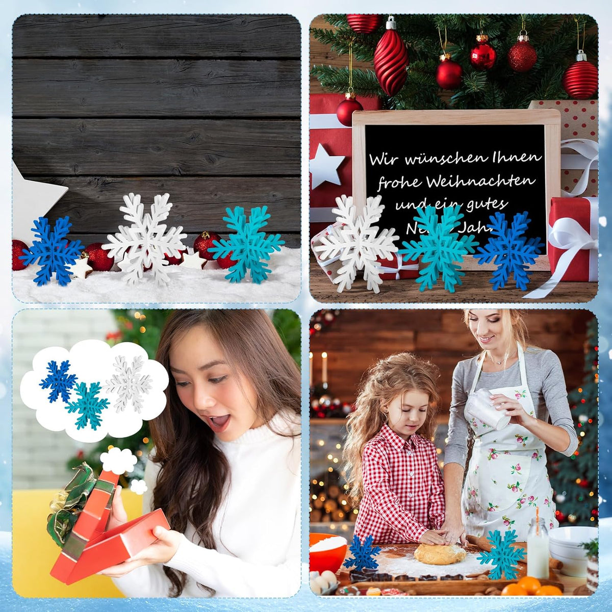 Qunclay 20 Pcs Wooden Snowflake Decorations 3D Snowflake Tabletop Decor Christmas Signs and