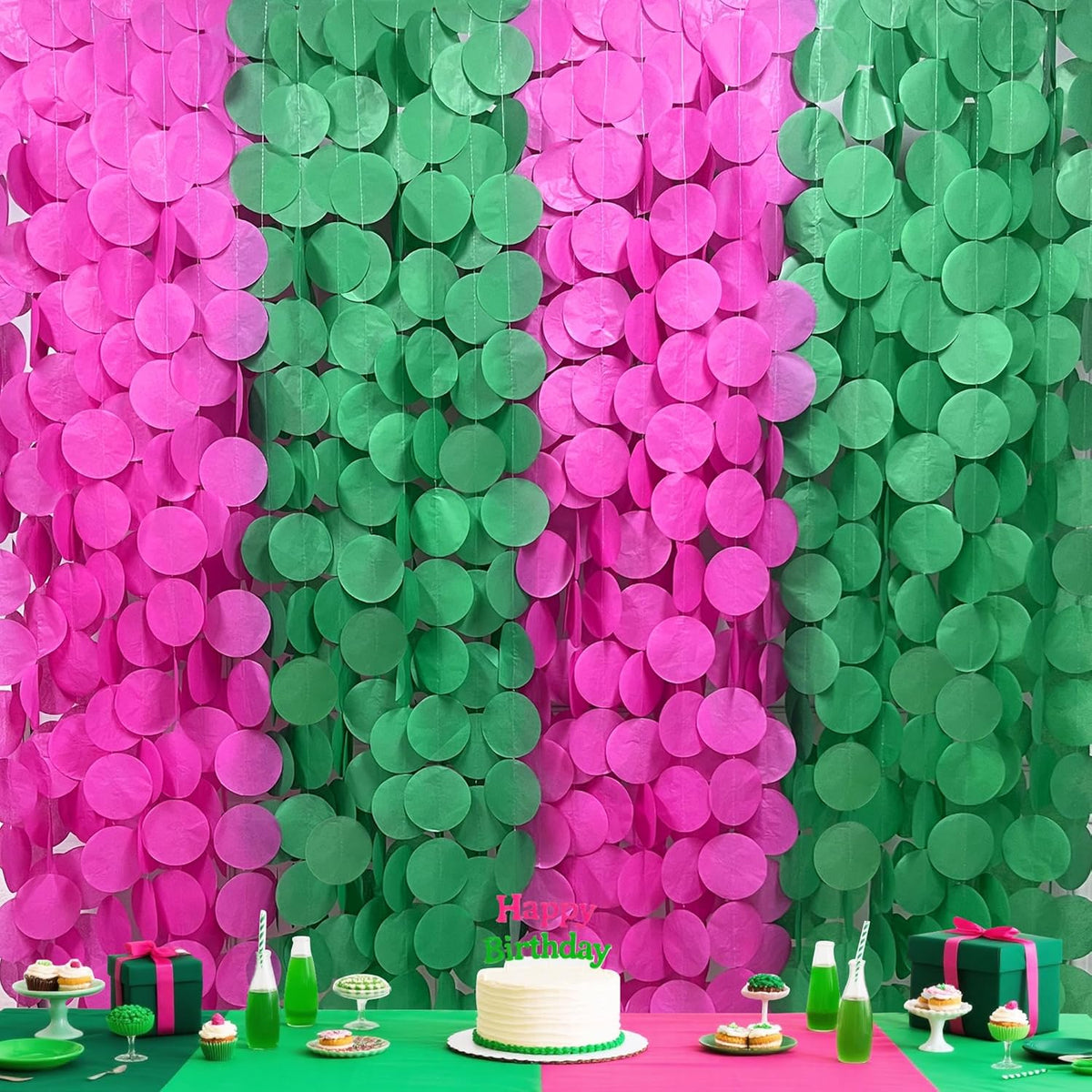 205 Ft Hot Pink and Green Party Decorations Circle Dot Backdrop Garland Tissue Paper Polka Dots