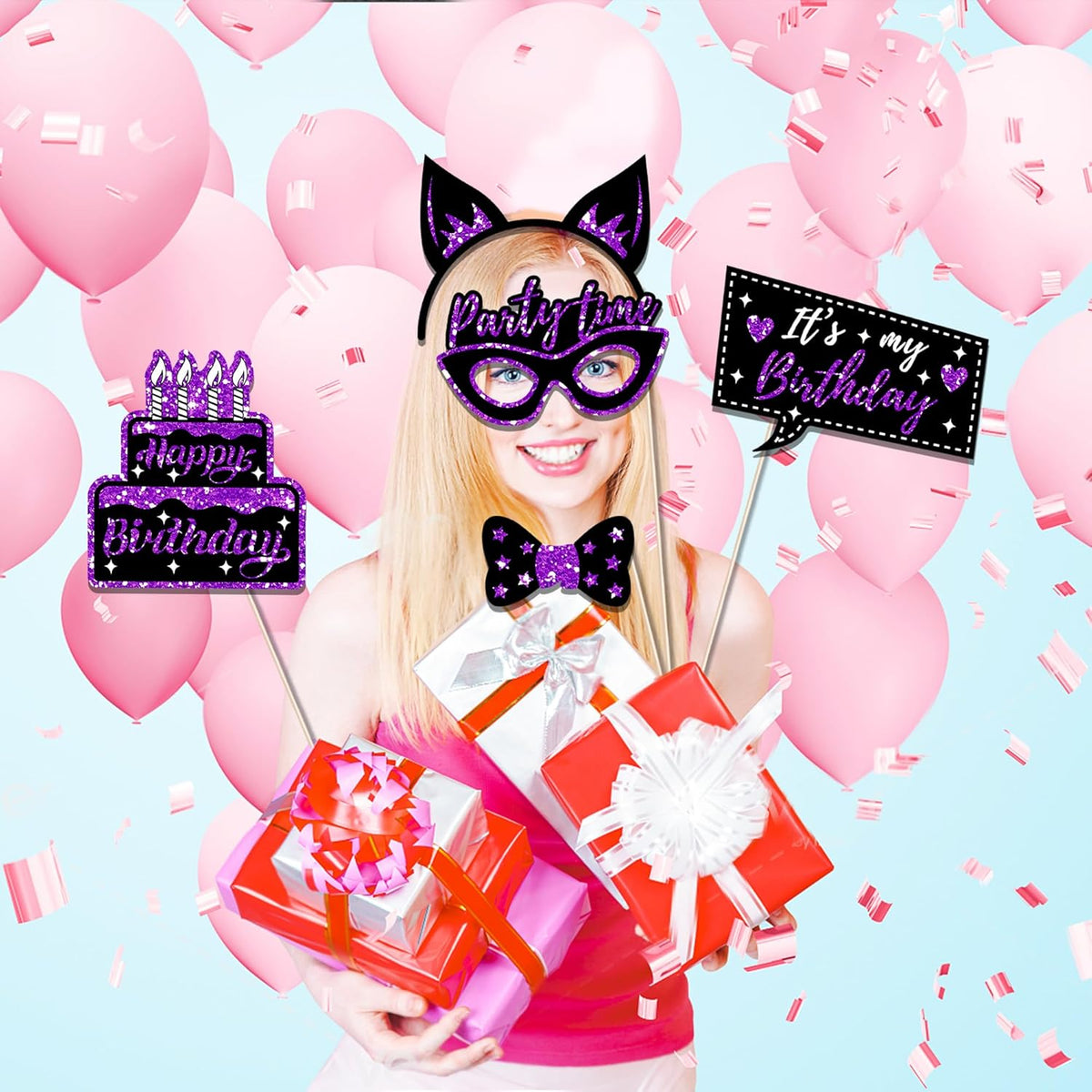 36 PCS Birthday Photo Booth Props Party Supplies Holiday Picture Decorations Photo Booth Props for