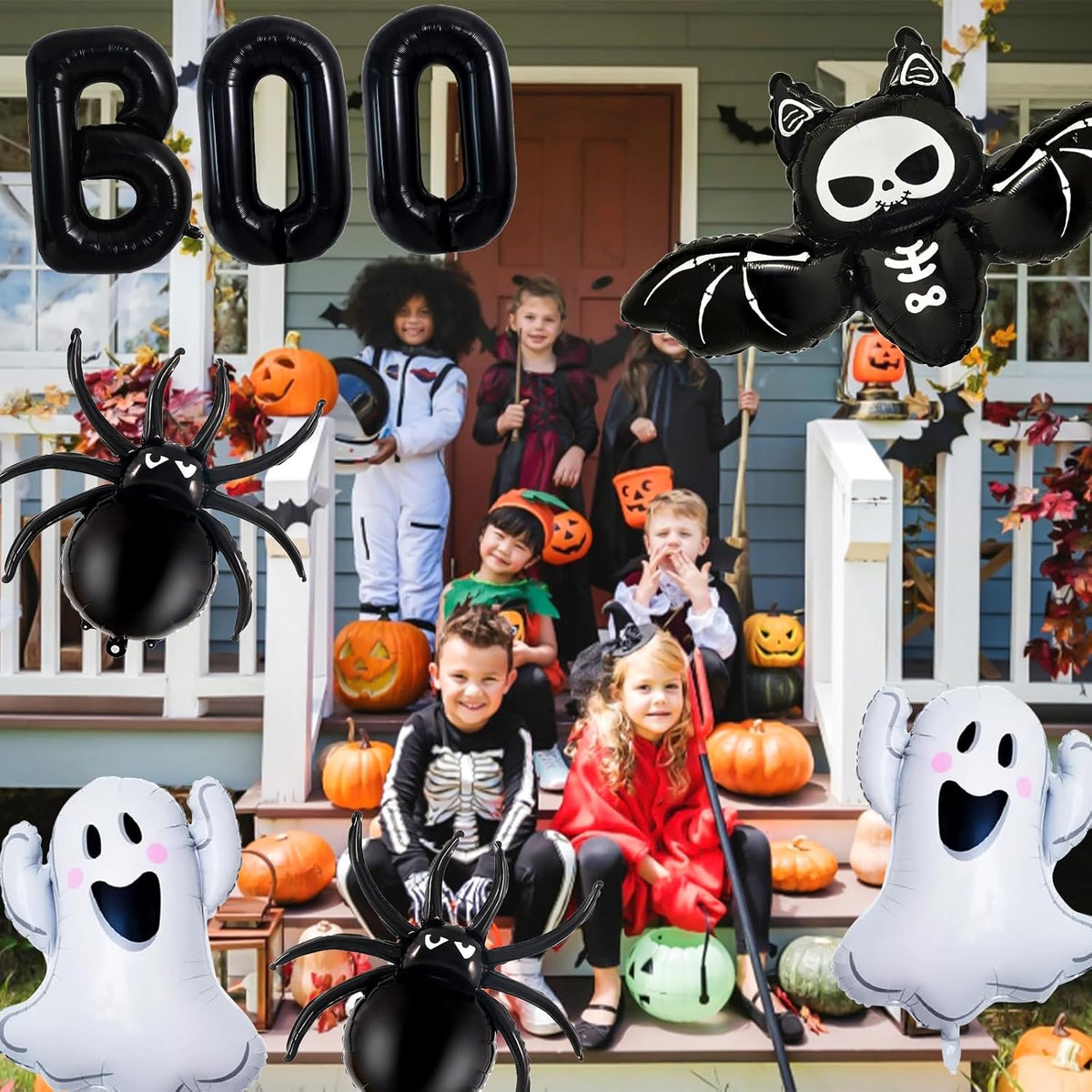 Halloween Balloons Decorations, Black Boo Letter, Ghost, Bat, Spider Foil Balloon for Halloween