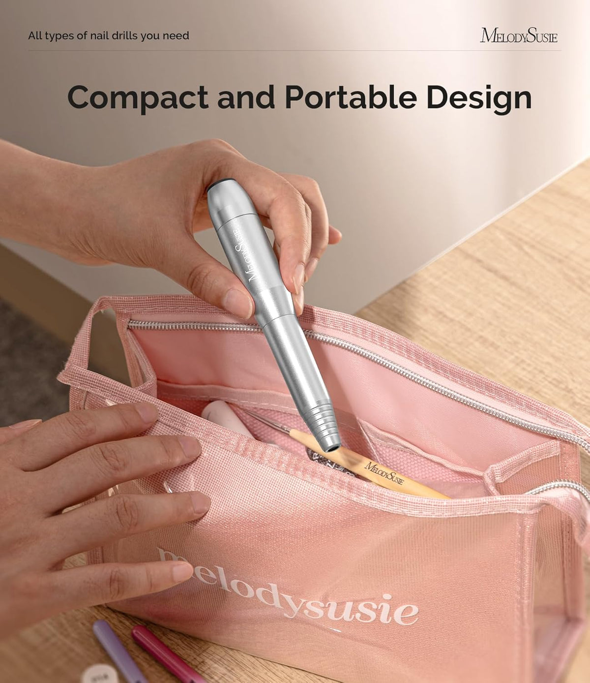 MelodySusie Portable Electric Nail Drill,PC120B Compact Efile Electrical Professional Nail File Kit