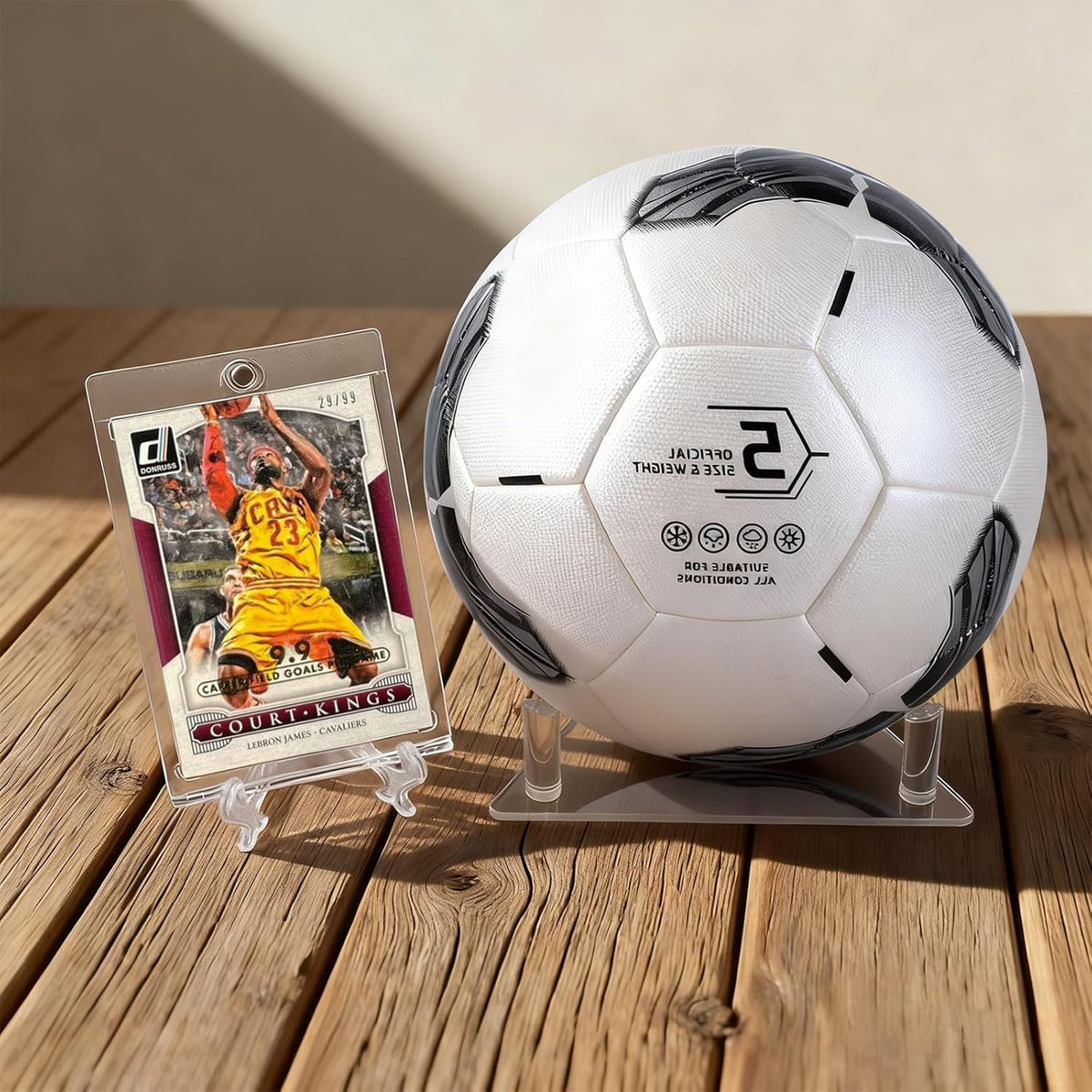 Ball Display Stand with Card Display Stand, Transparent Acrylic Sleek Holder for Different Size