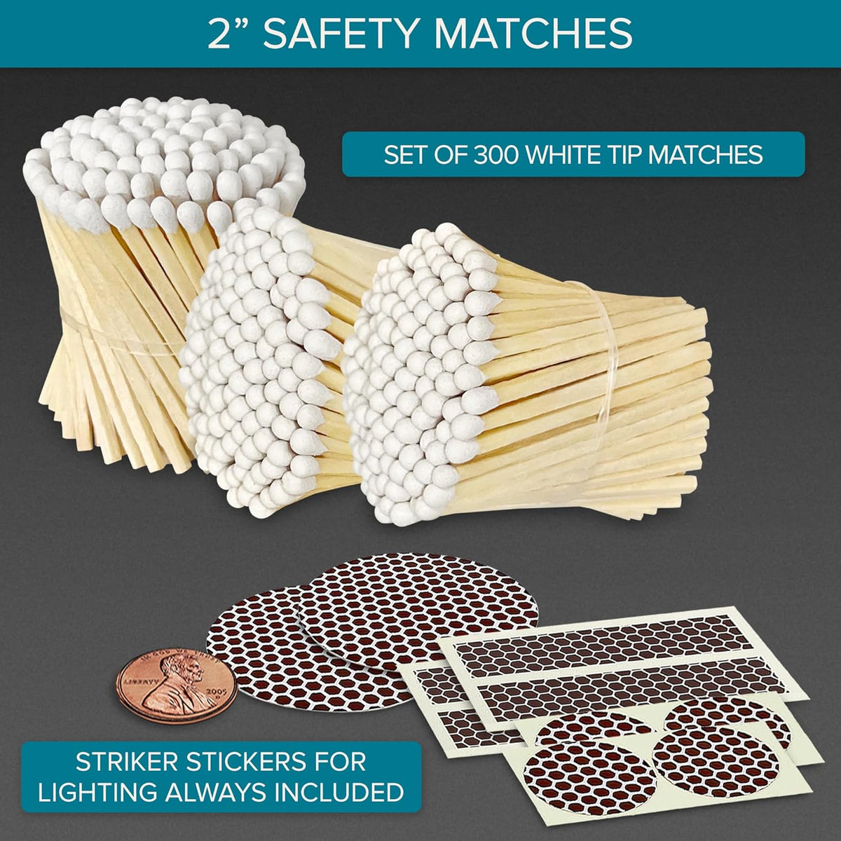 2" Classic White Tip Safety Matches | 300+ Bulk Artisan Matchsticks with Bumble Striker Stickers by