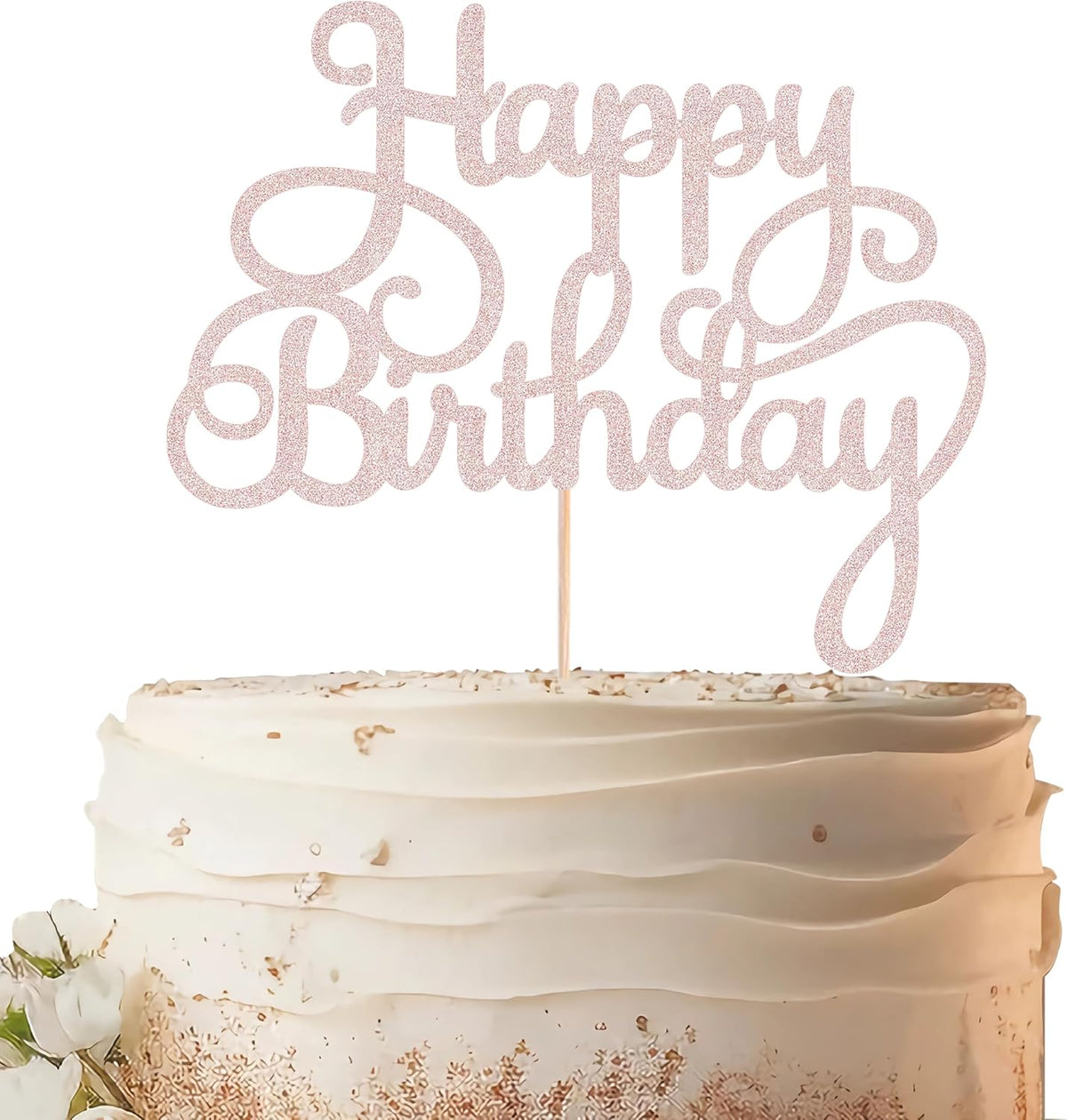 Happy Birthday Cake Topper - Rose Gold Glitter Birthday Party Cake Decoration Supplies - Happy