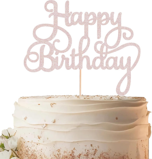 Happy Birthday Cake Topper - Rose Gold Glitter Birthday Party Cake Decoration Supplies - Happy