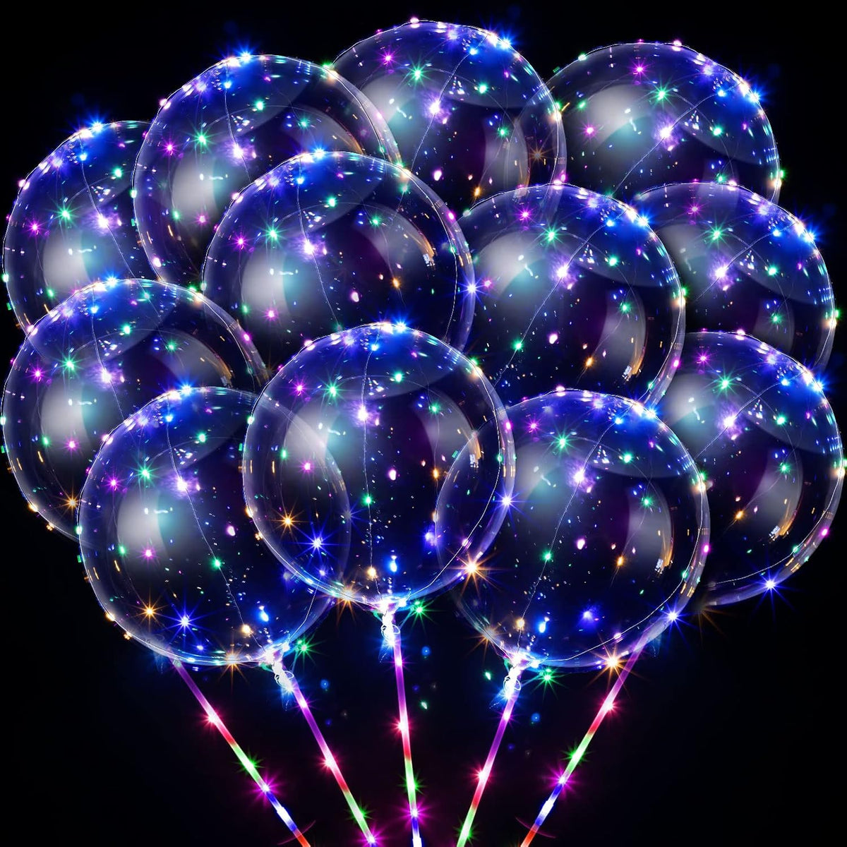 Vinsot 30 Pack LED Bobo Balloons Light Up Balloons Clear Helium Bubble Bobo Glow with String Lights