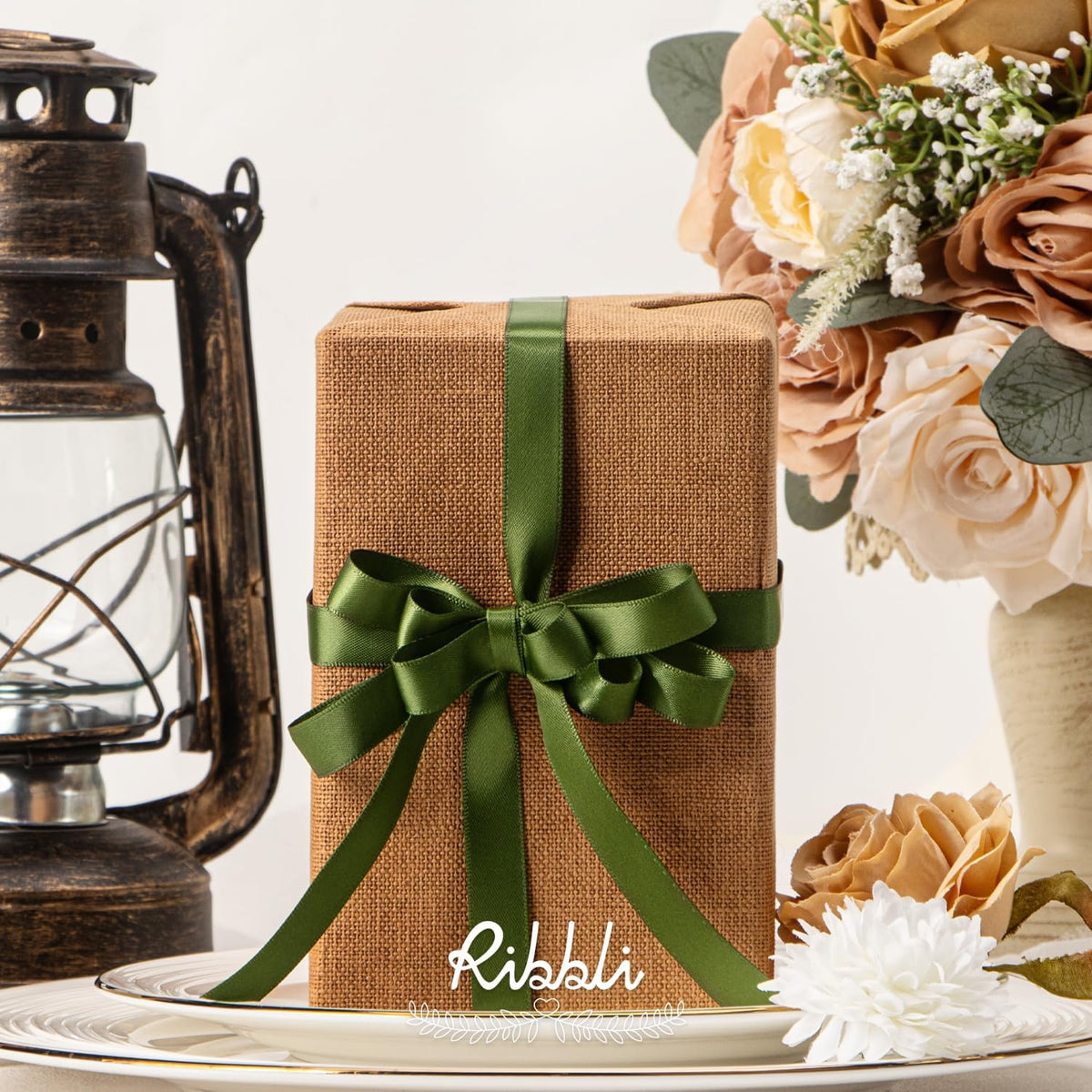 Ribbli Moss Green Satin Ribbon,Double Faced Satin 1/2 inch x Continuous 25 Yards,Use for Bows