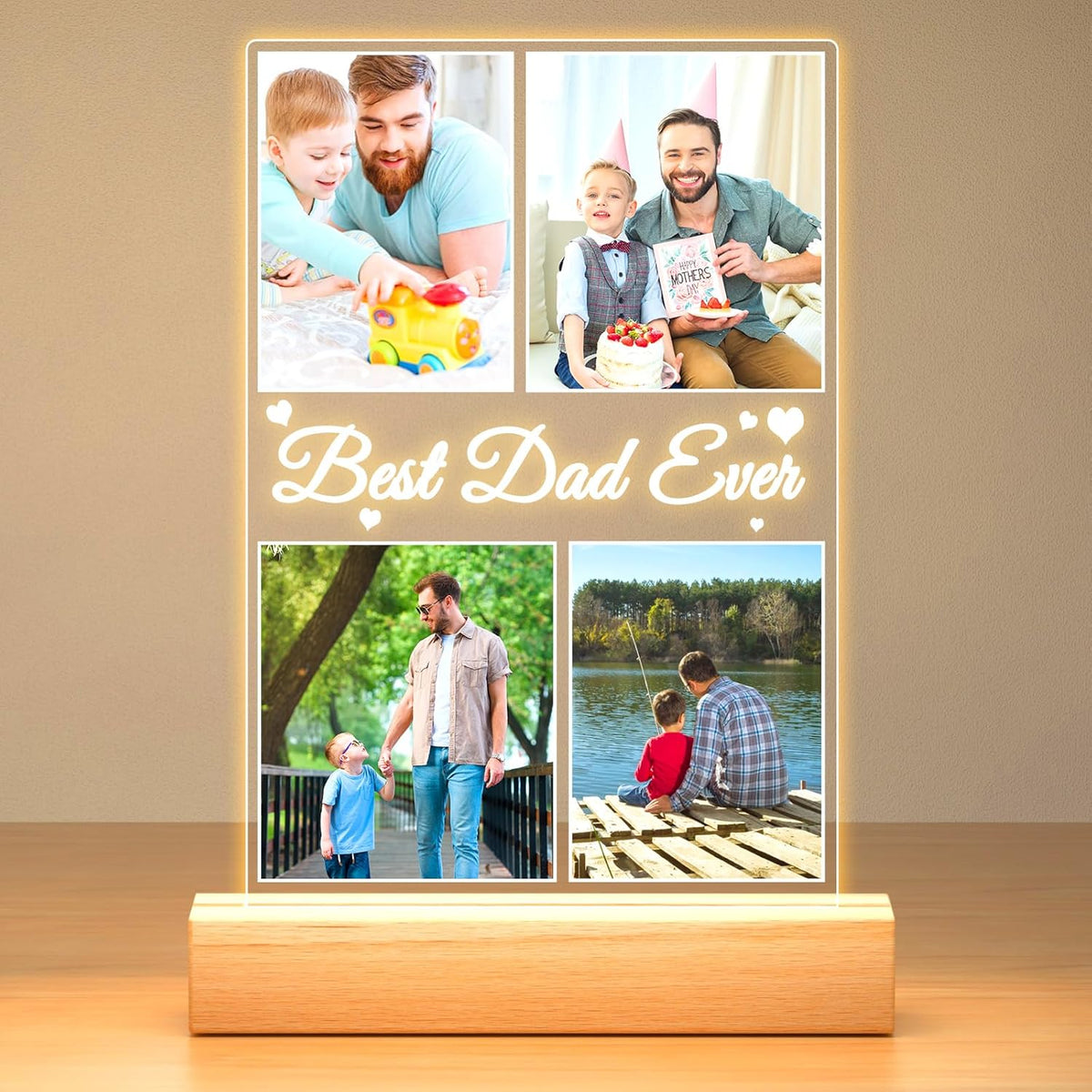 Best Dad Ever Gifts, Custom Collage Picture Frames with Night Light, Customized Acrylic Plaque