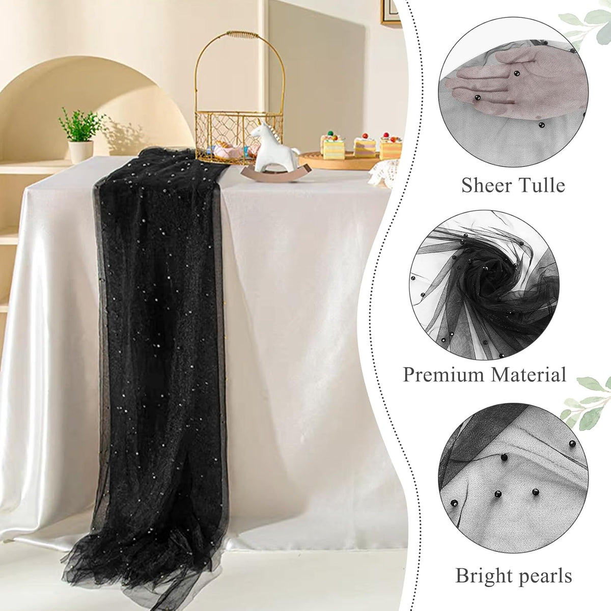 Set of 6 Pearl Table Runner 29 x 120 Inch Tulle Fabric Lace Table Runners Boho Rustic Tablecloth