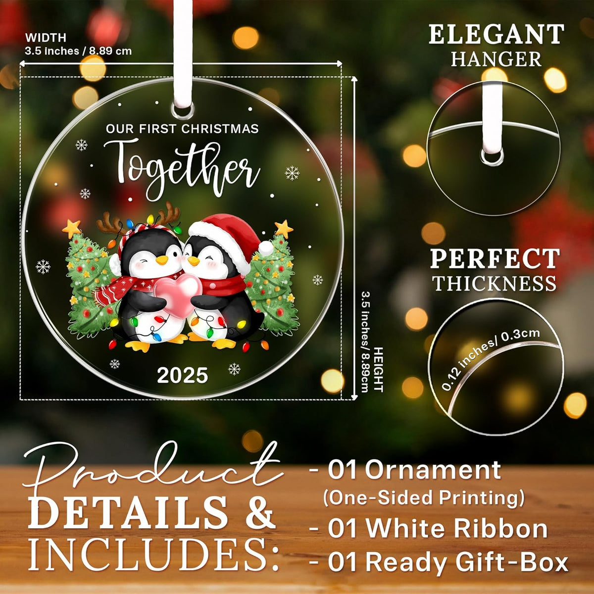 HEXMOZ First Christmas Together Ornament 2025 - Penguin Couples First Christmas Ornament - Couples