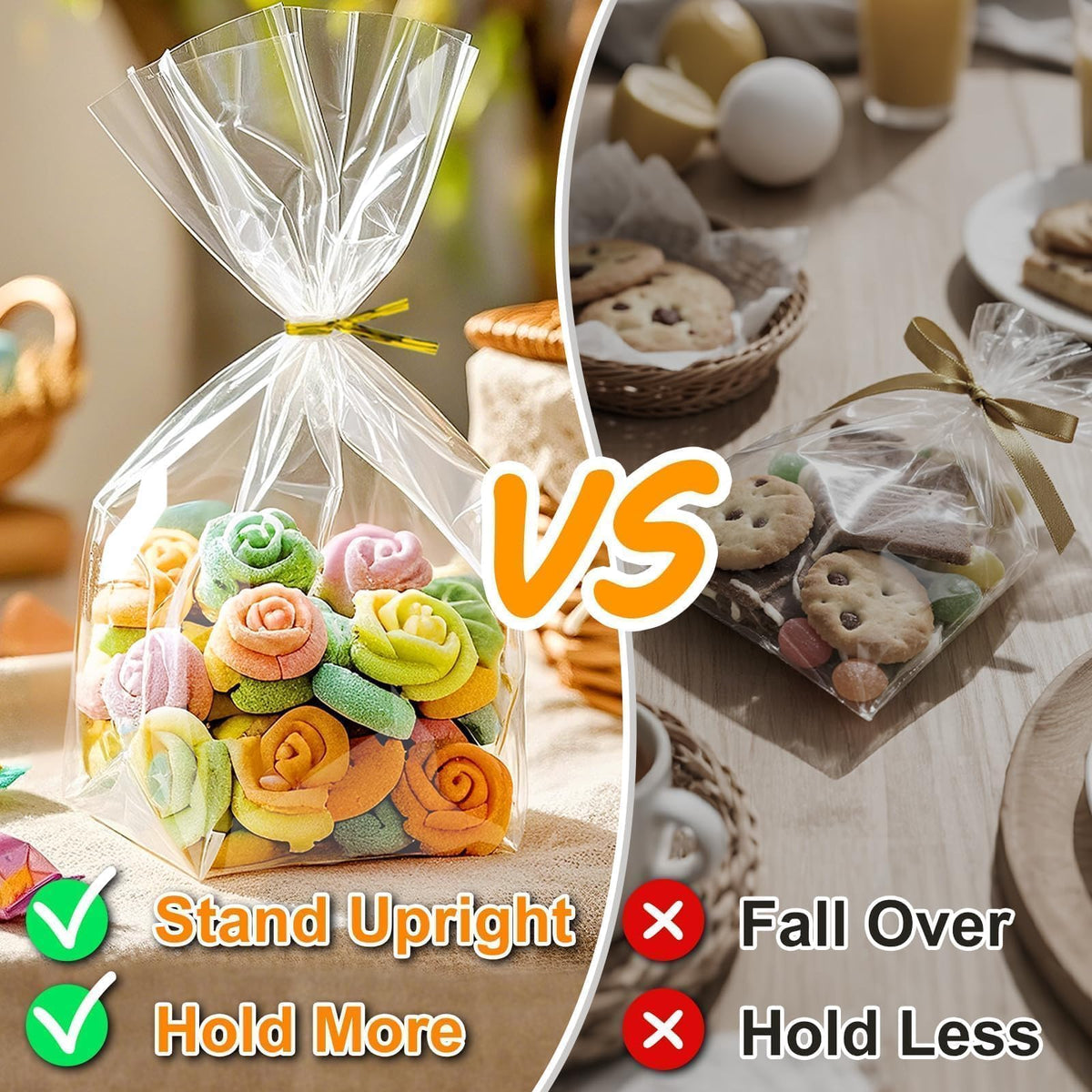 PigPotParty Cellophane Treat Bags 6x9 Inch, 50 Pack, Clear Goodie Bags