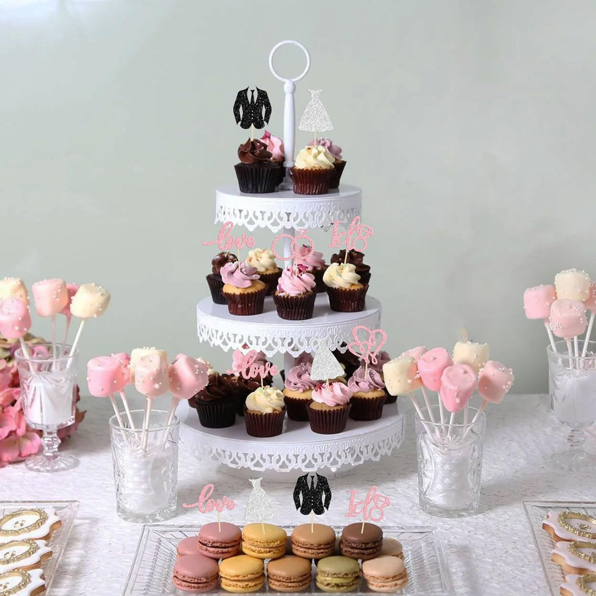 Gyufise 24Pcs Wedding Cupcake Toppers Glitter Groom and Bride Cupcake Picks Love I Do Ring Heart