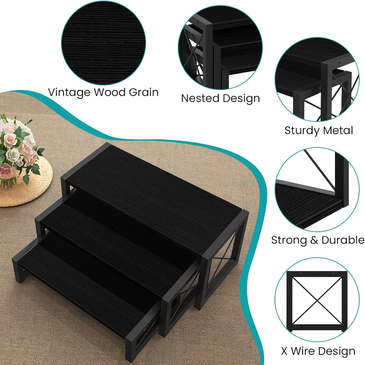 ELITEROO Black 3-Tier Wooden Cupcake and Dessert Display Stand, Multi-Tier Riser for Cupcakes