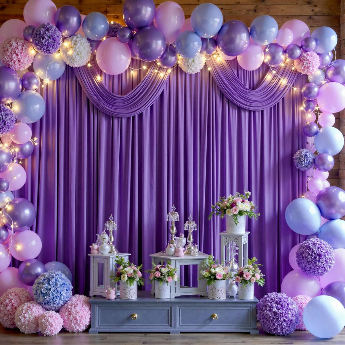 40 ft x 10 ft Wrinkle Free Purple Backdrop Curtain for Parties, 5ft x 10ft 8 Panels Polyester