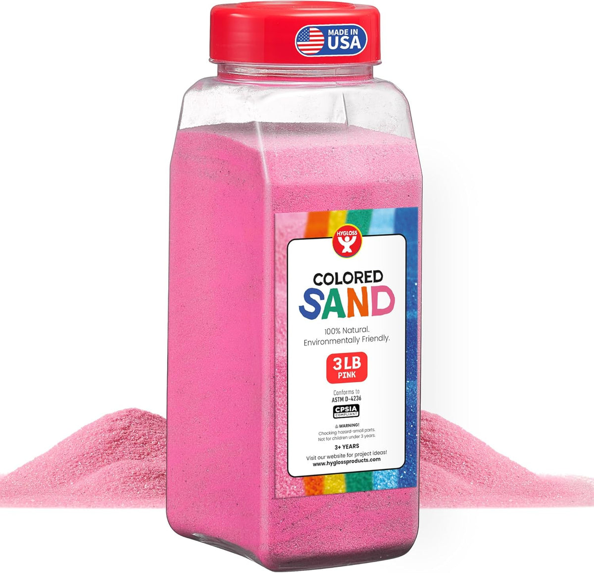 Hygloss Colored Sand for Crafts – 3 lb Bottle, Pink – Vibrant Colorful Fine Sensory Play Sand Art