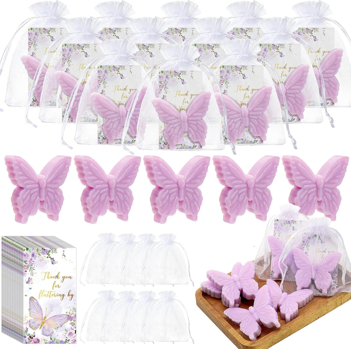 Dunzy 100 Set Butterfly Theme Baby Shower Favors for Guests Butterfly Soap Favors with Thanks You