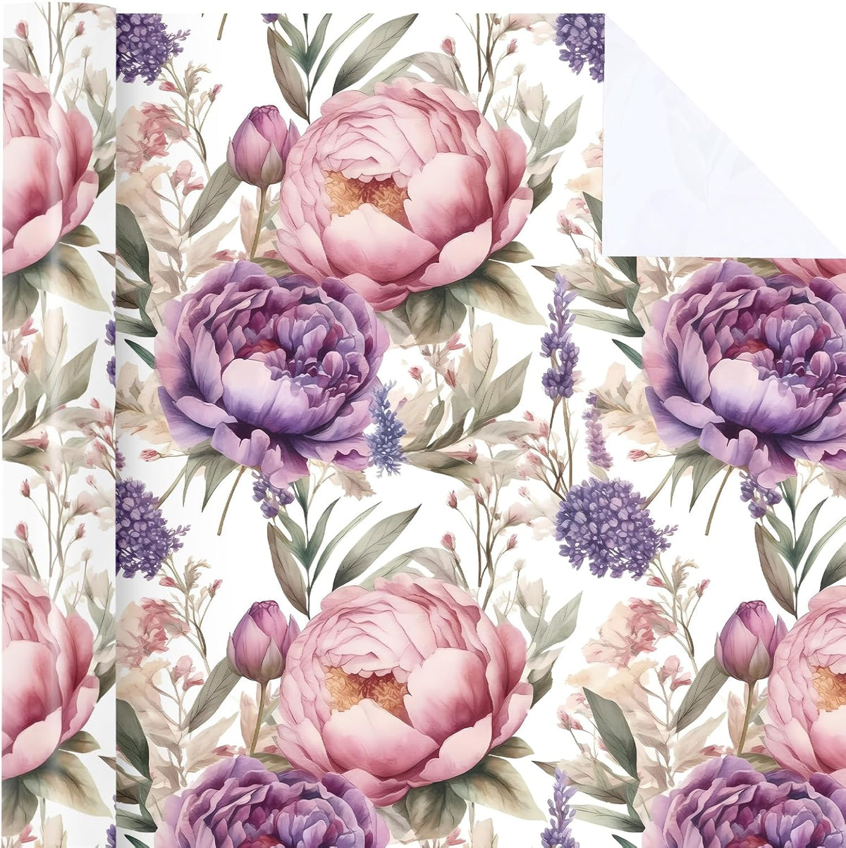 WRAPAHOLIC Floral Wrapping Paper Roll - Mini Roll - 17 Inch x 33 Feet - Purple Flower Wrapping