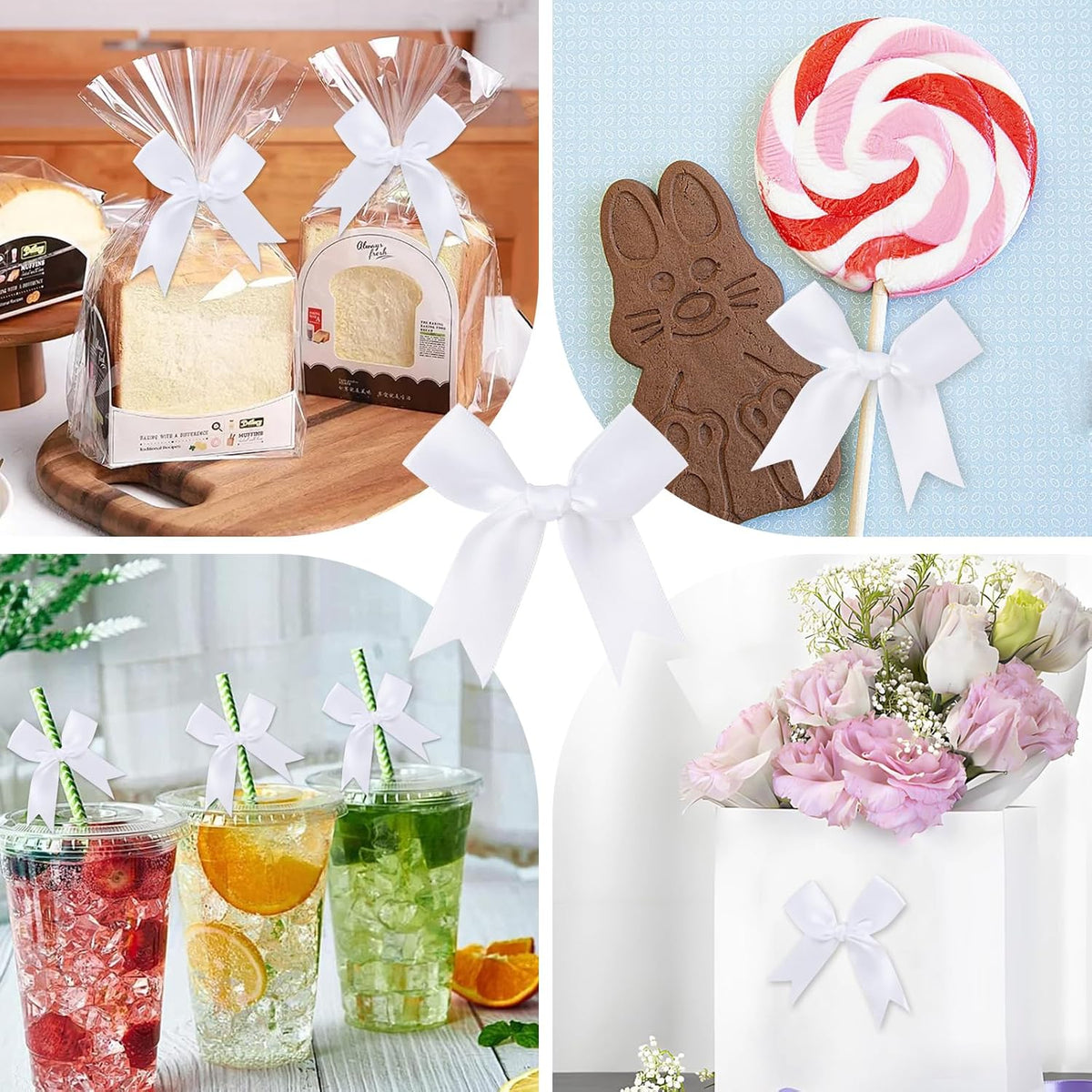Feluwi White Gift Wrap Bows (50 Pcs) - 3.3 Inch Elegant Plastic-Free Bows for Christmas Gifts
