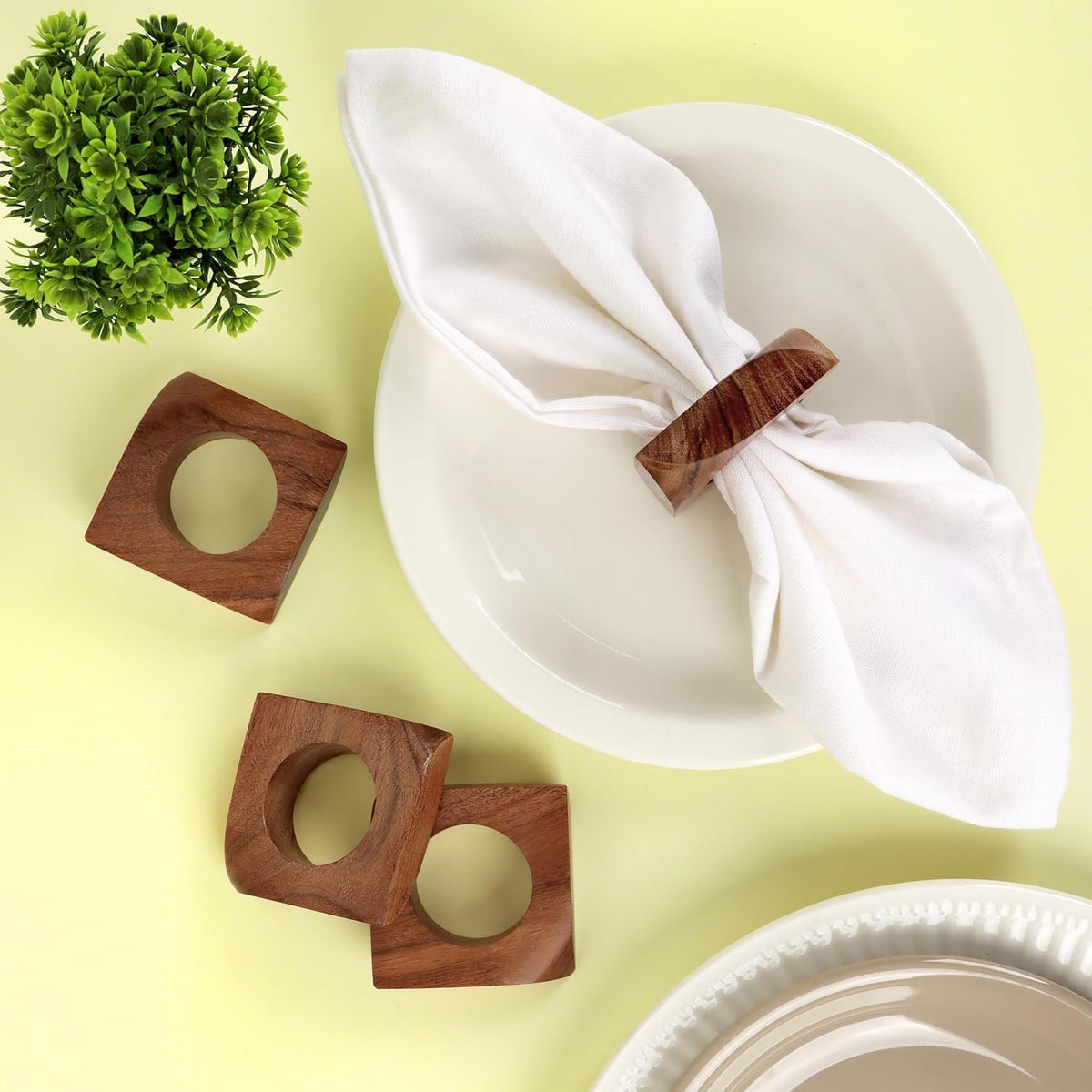 Wooden Napkin Rings Set of 12 Fall Decor for Home Square Acacia Wood Napkin Holders for Dining