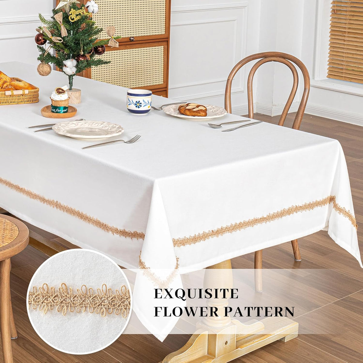 MYSKY HOME Table Cloth for Rectangular, Waterproof Tablecloth, Soft Cotton Indoor/Outdoor