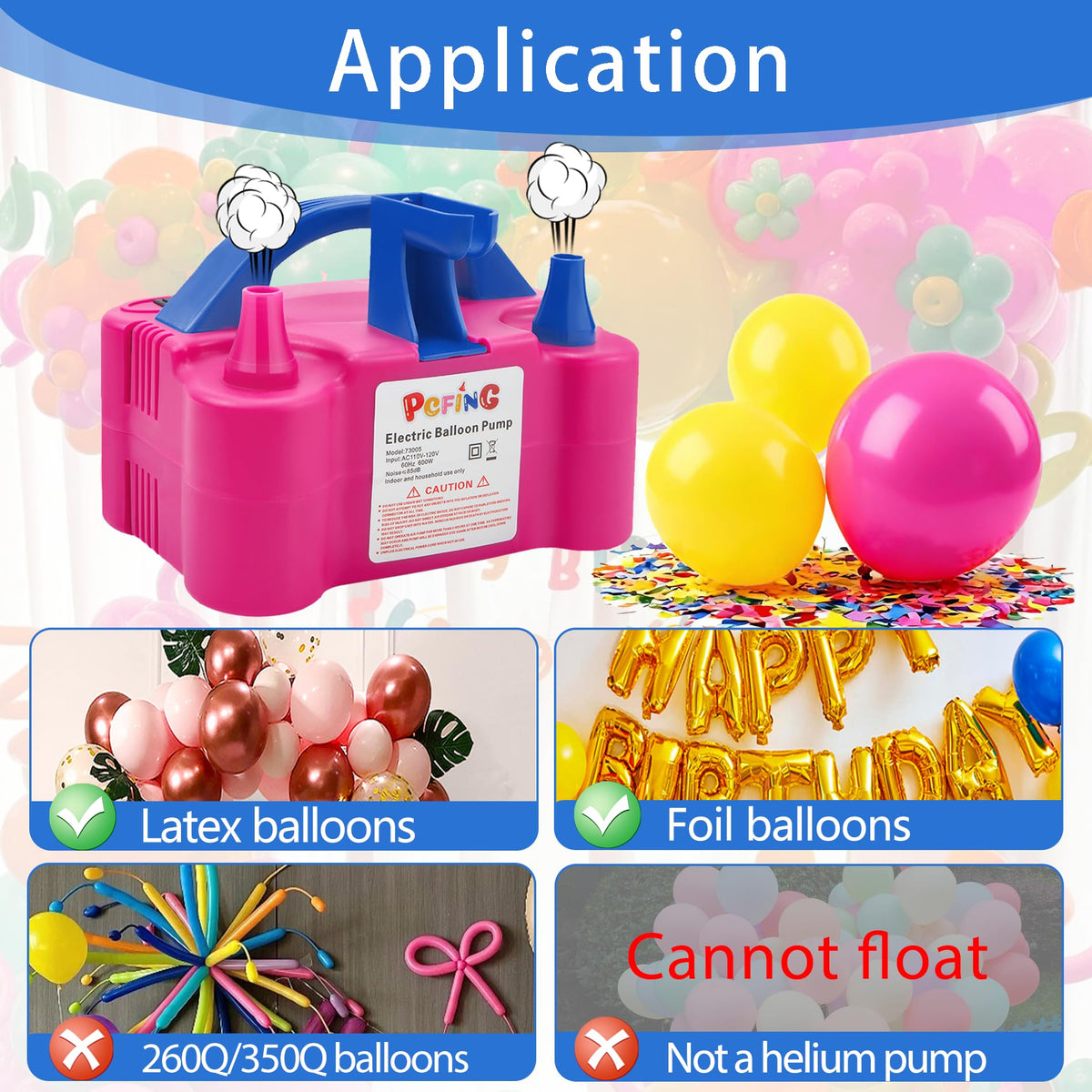 PCFING Balloon Pump Electric and Balloon Tying Tool in One, Portable Balloons Inflator Blower