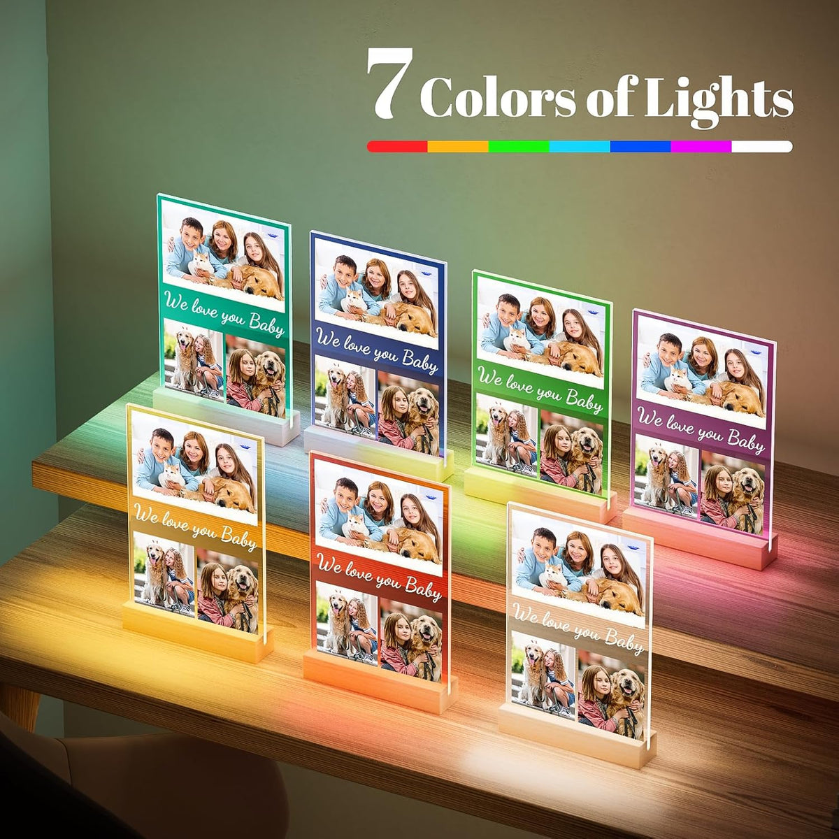 Custom Collage Picture Frames with Photos, Personalized Photo Frame with Night Light, Customized