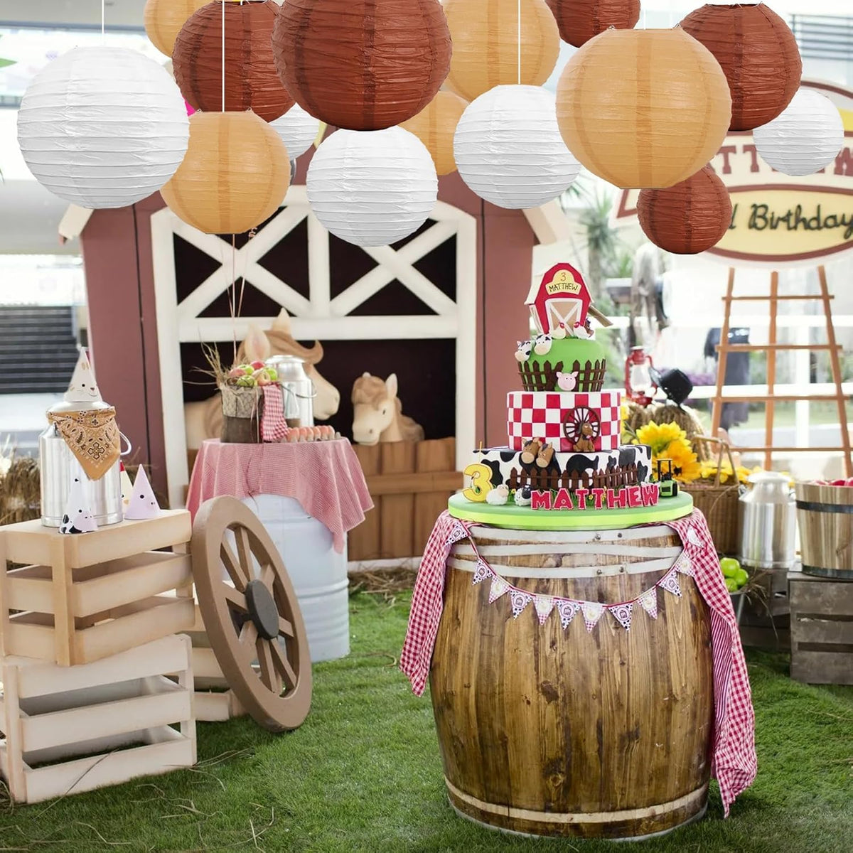 BEISHIDA 16 Pcs Brown Mix Paper Lanterns,Hanging Decorative Chinese Japanese Round Paper Lantern