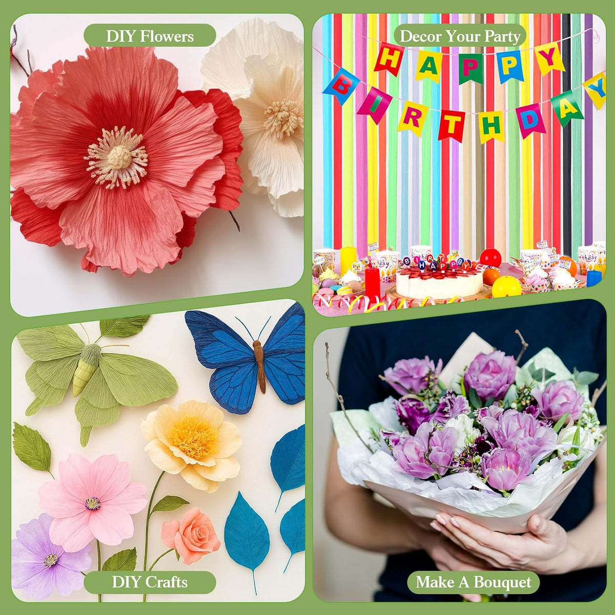 Humyoun 24 Pack Crepe Paper Rolls 16 Inch Wide 8.2ft Long Crepe Paper Flower Streamer with 60