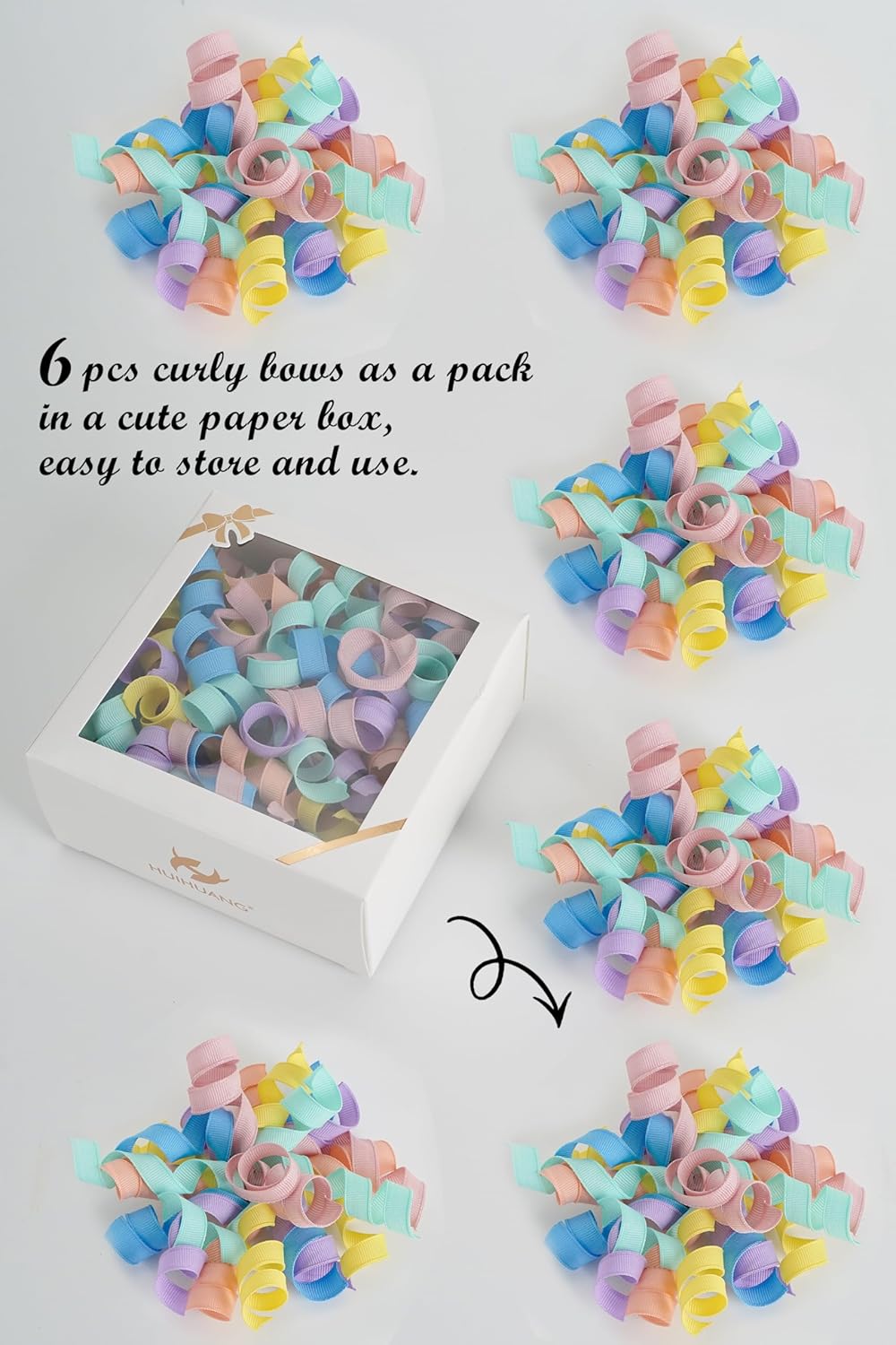 HUIHUANG Pastel Curly Ribbon Bows Pastel Bows for Gift Wrapping, Self Adhesive Burst Gift Bow for