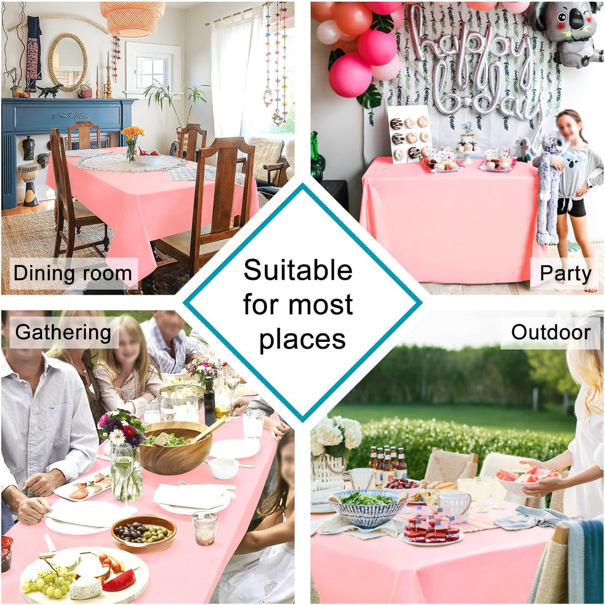 Hiasan Rose Pink Tablecloth for Rectangle Tables - Waterproof and Spillproof Washable Fabric Table