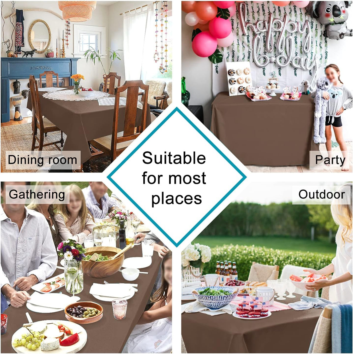 Hiasan Tan Rectangle Tablecloth - Waterproof Washable Polyester Fabric Table Cloth for Buffect