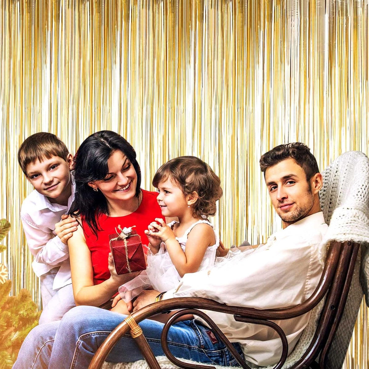 4 Pack Champagne Gold Foil Fringe Curtain Backdrop, 3.3Ft x 9.8Ft Metallic Tinsel Foil Streamers
