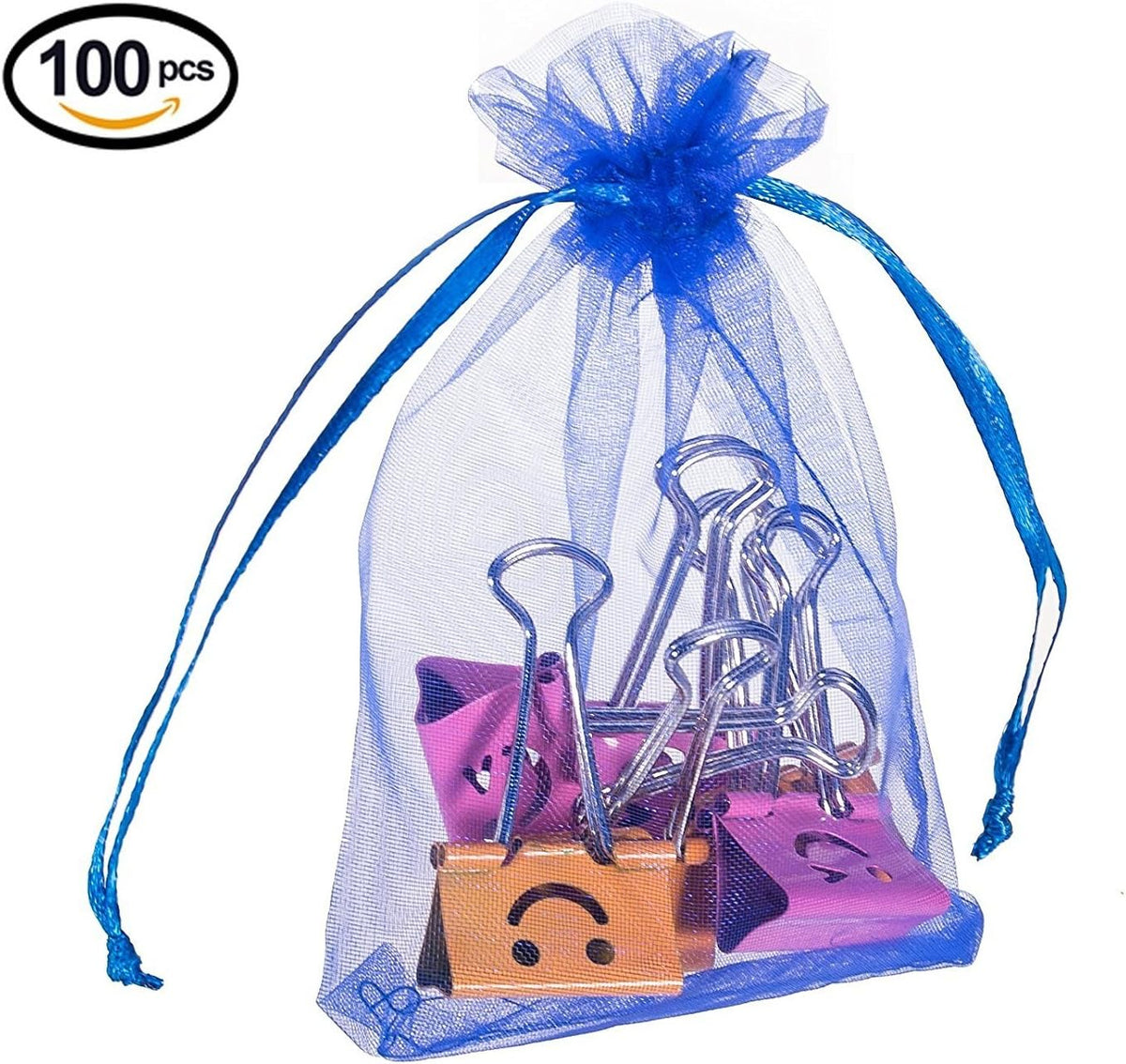 Wudygirl 100pcs 5X7 Blue Organza Bags with Drawstring Jewelry Lipstick Cosmetics Pouches Baby