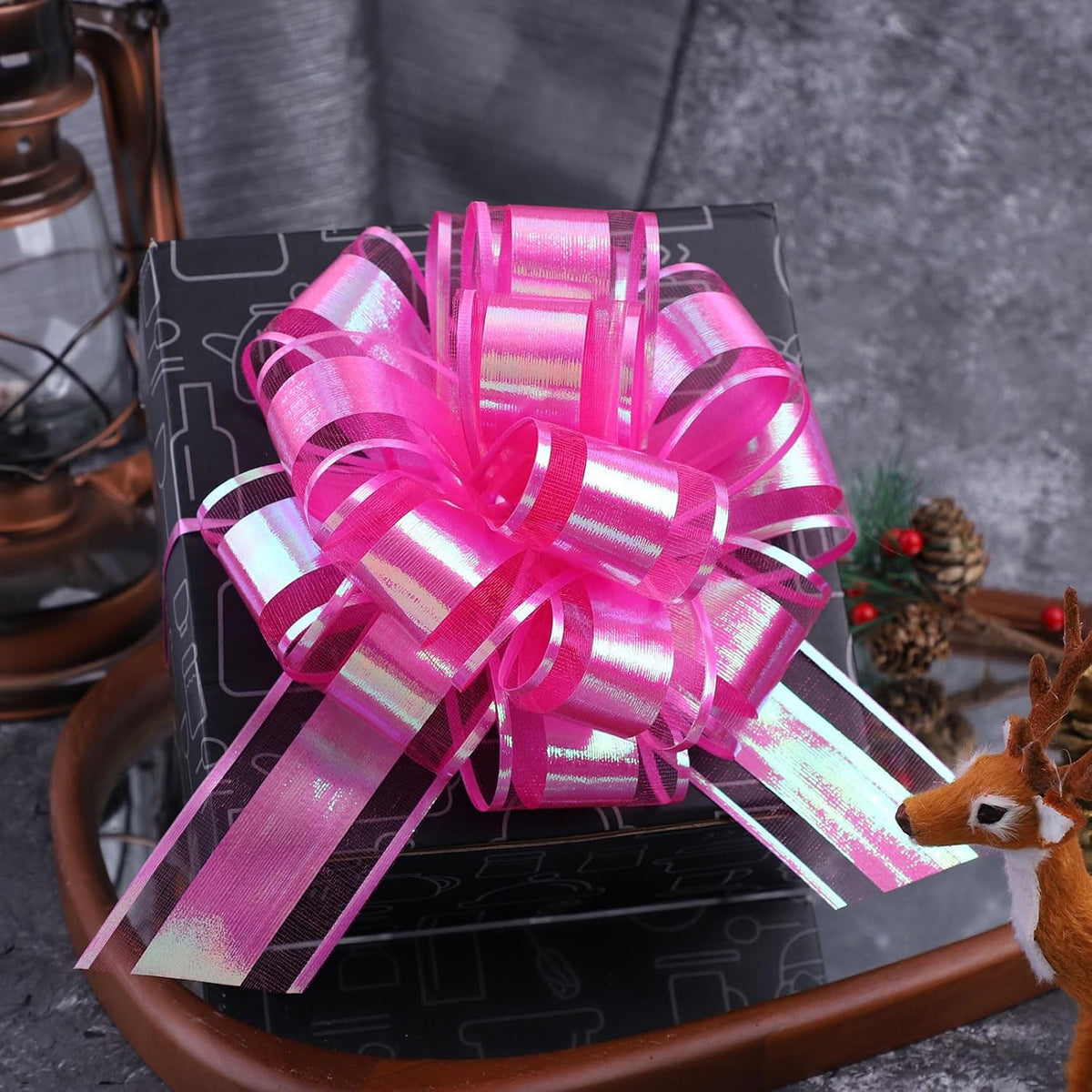 12 Pieces Laser Pull Bows 6 Inch Gift Wrapping Pull Bows with Ribbon for Christmas Presents Wedding