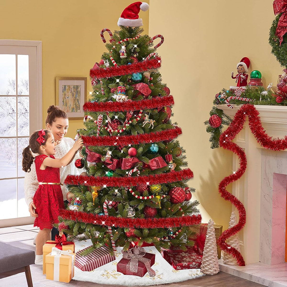 25 Feet Metallic Twist Tinsel Garland - Wall Hanging Backdrop for Parade Floats, Christmas Eve, New