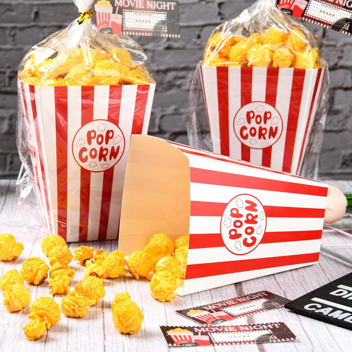 24set Movie Night Party Favors include Paper Popcorn Box Cellophane Bags and Ticket for Movie Theme