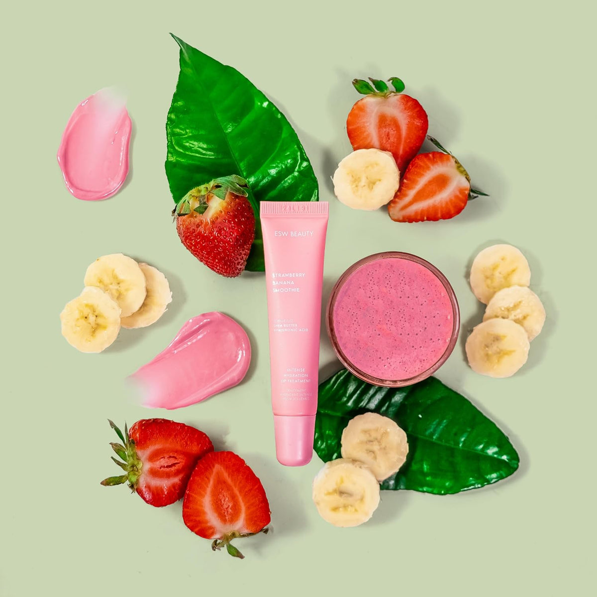 ESW Beauty Strawberry Banana Smoothie Lip Treatment - Soft Pink Nude Tint with Shea Butter