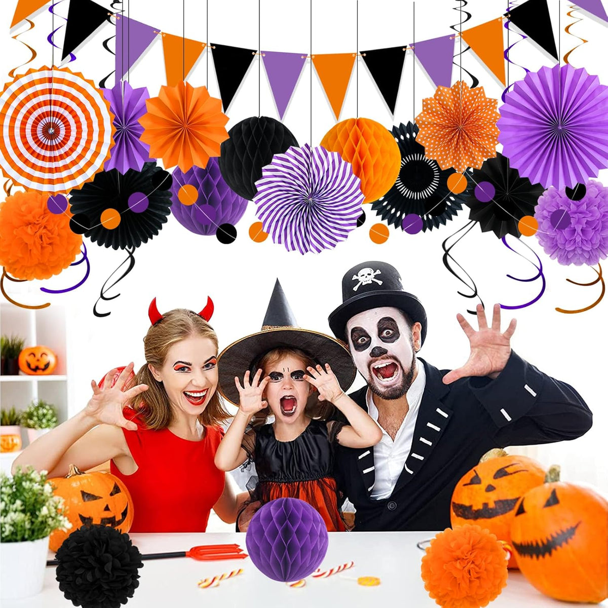 Halloween Party Decorations Paper Fans, Graduation Season Hanging Glitter Triangle Flags Banner