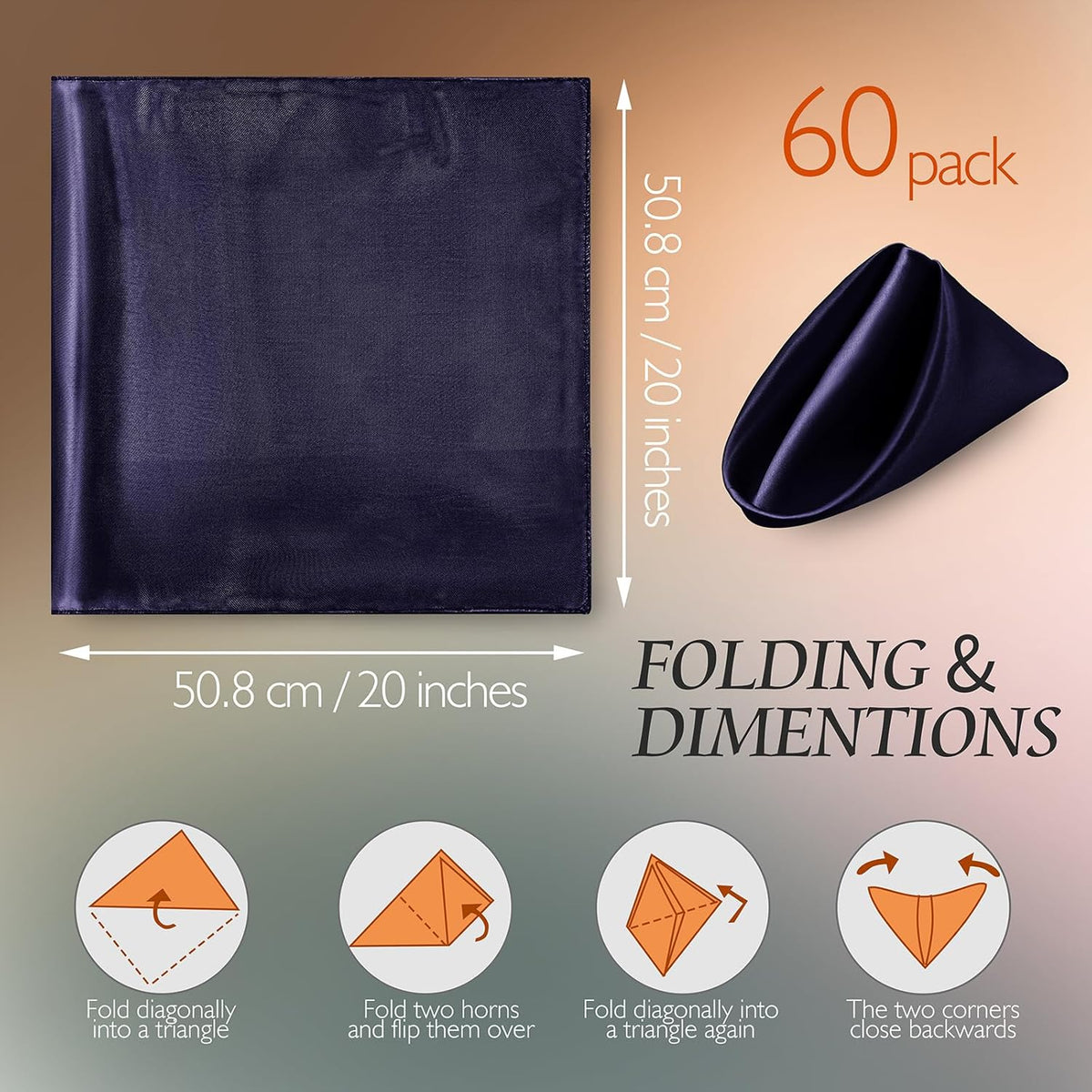 Manyshofu 60 Pieces Purple Satin Napkins - 20x20 Inches Cloth Napkins, Square Satin Fabric Napkins