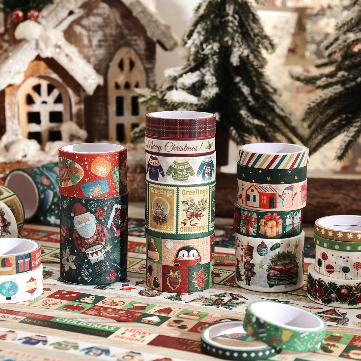 25 Rolls Christmas Gift Washi Tape Set, Festivals New Year Decorative Tapes for Scrapbooking, Junk
