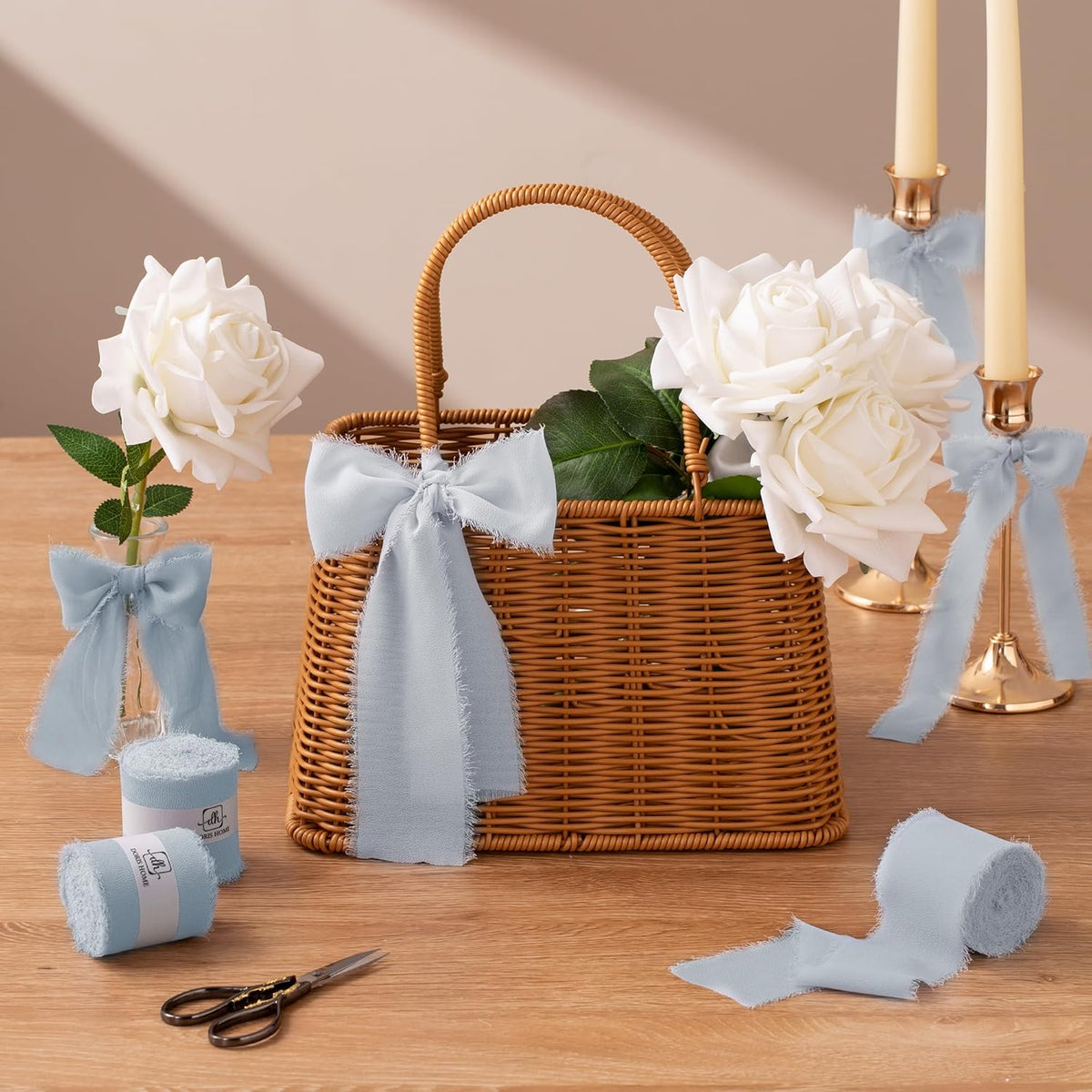 DORIS HOME Baby Blue Chiffon Ribbon for Flower Bouquet, 2" x21Yd Fabric Ribbon for Gift Wrapping