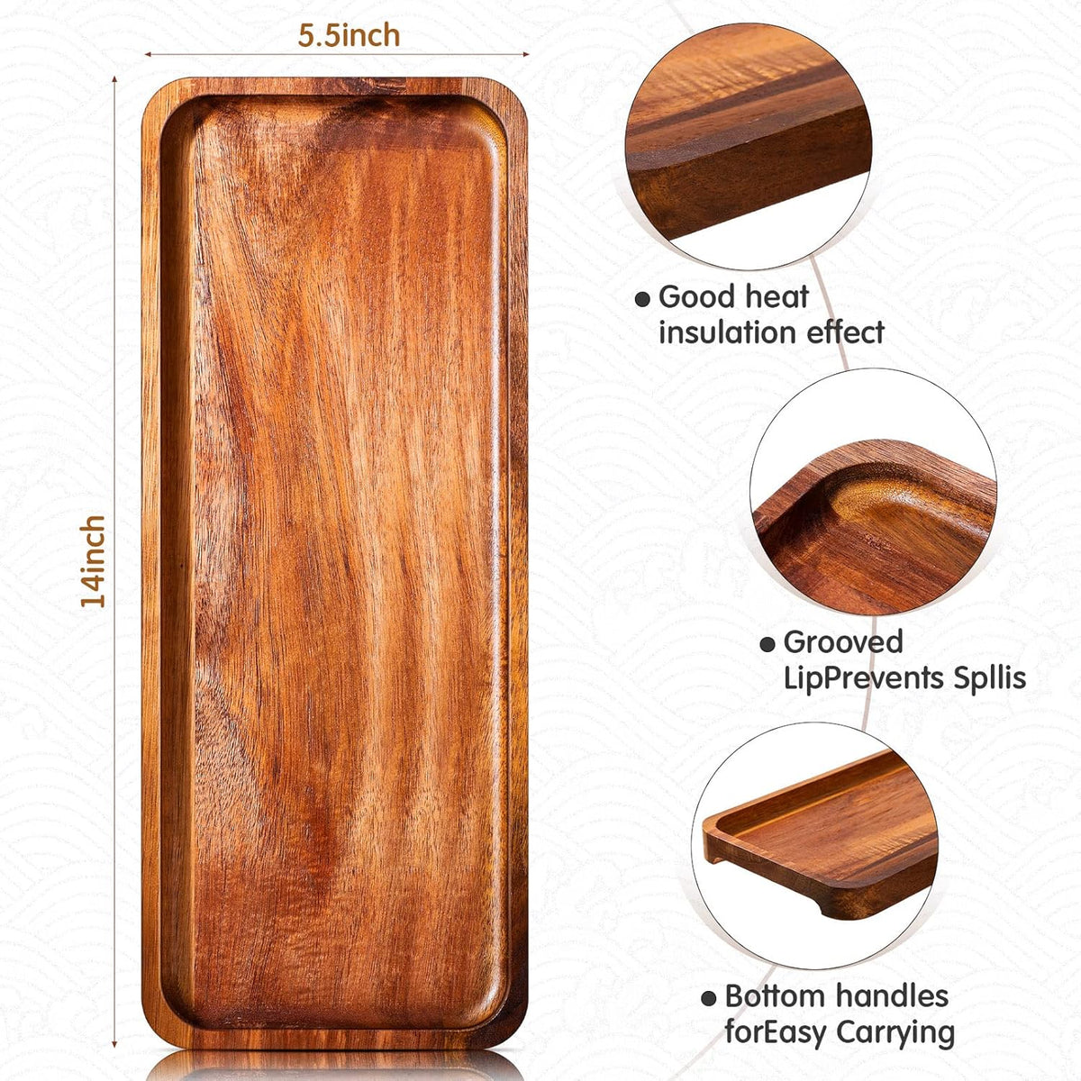 Roowest 5 Pack Solid Acacia Wood Serving Trays for Laser Engraving Rectangular Wooden Board for