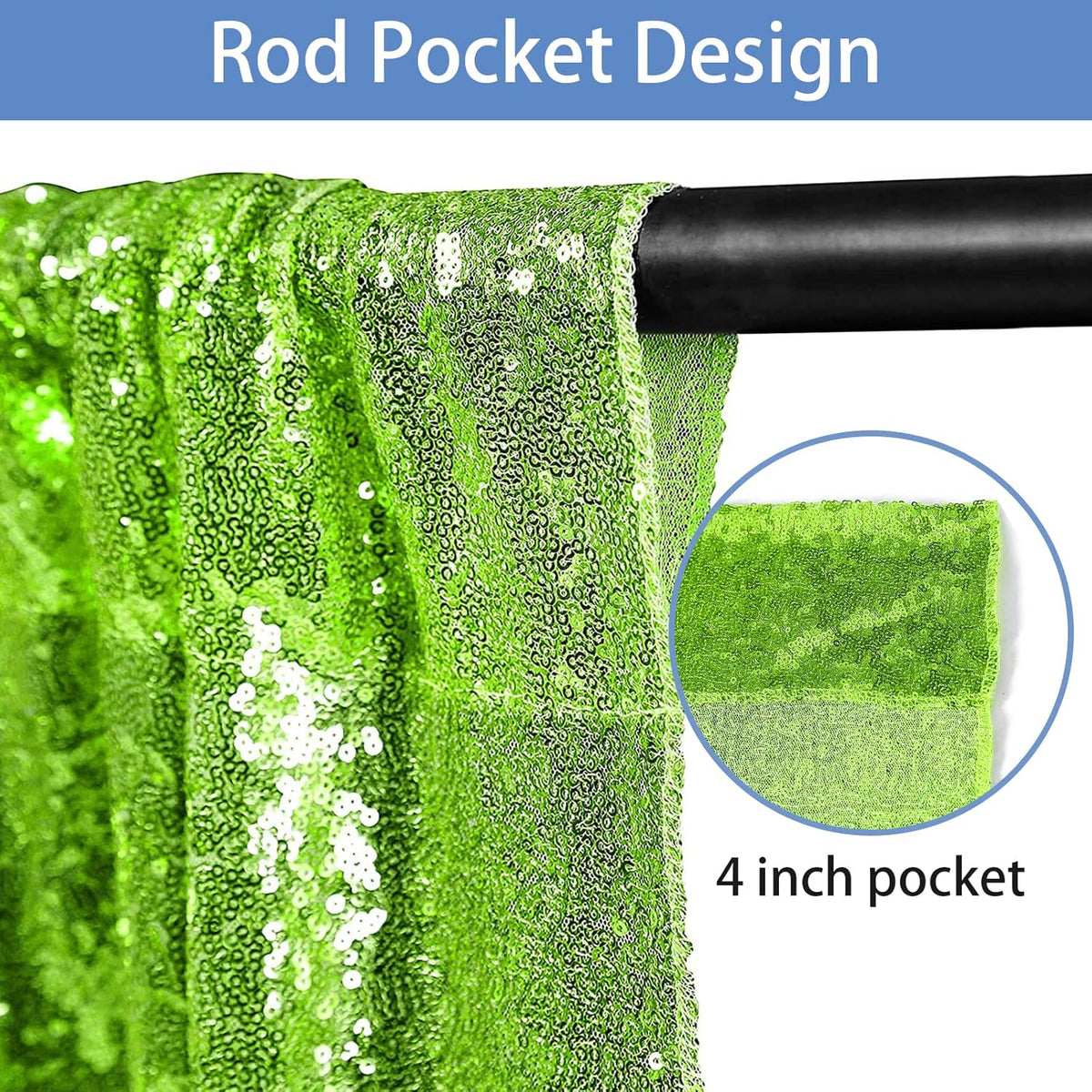 Hahuho Light Green Sequin Backdrop Curtain, 4PCS 2FTx8FT Glitter Backdrop Curtain for Parties