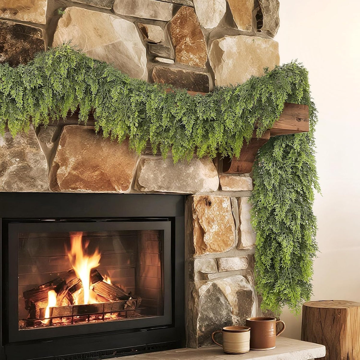 Real Touch Cedar Garland - Artificial Christmas Garlands Faux Green Cedar Fake Pine Needles Garland
