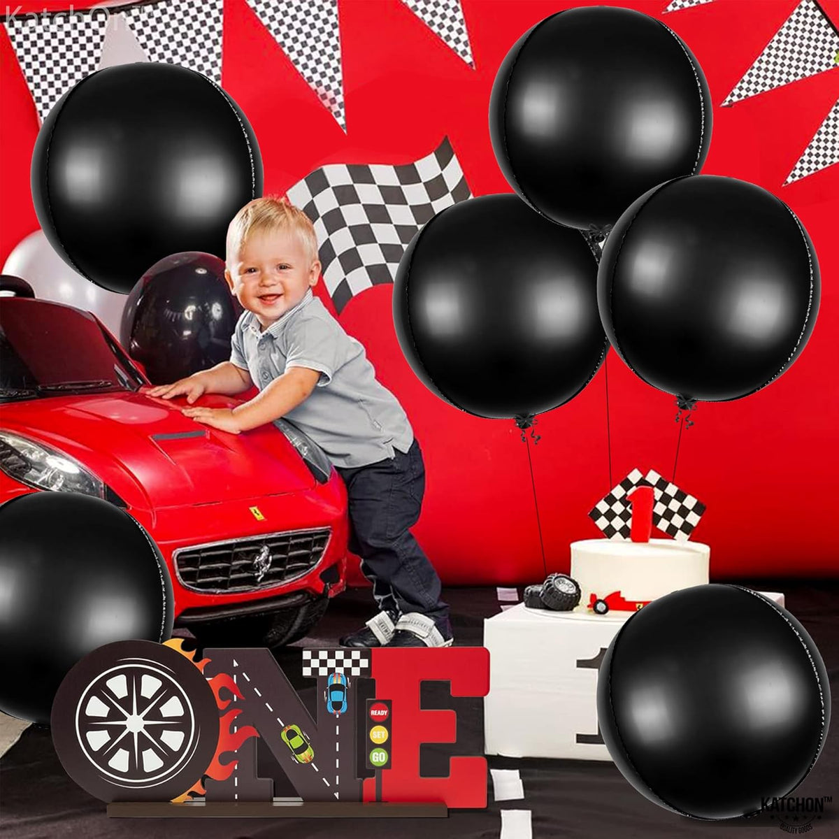 KatchOn, Big Matte Black Foil Balloons - 22 Inch, Pack of 6 | 4D Metallic Black Balloons for