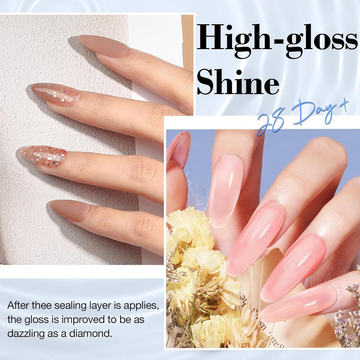 AZUREBEAUTY Dip Powder Liquid Set Bond, Base, Glossy Matte Top Coat, Activator, Brush Saver Dipping