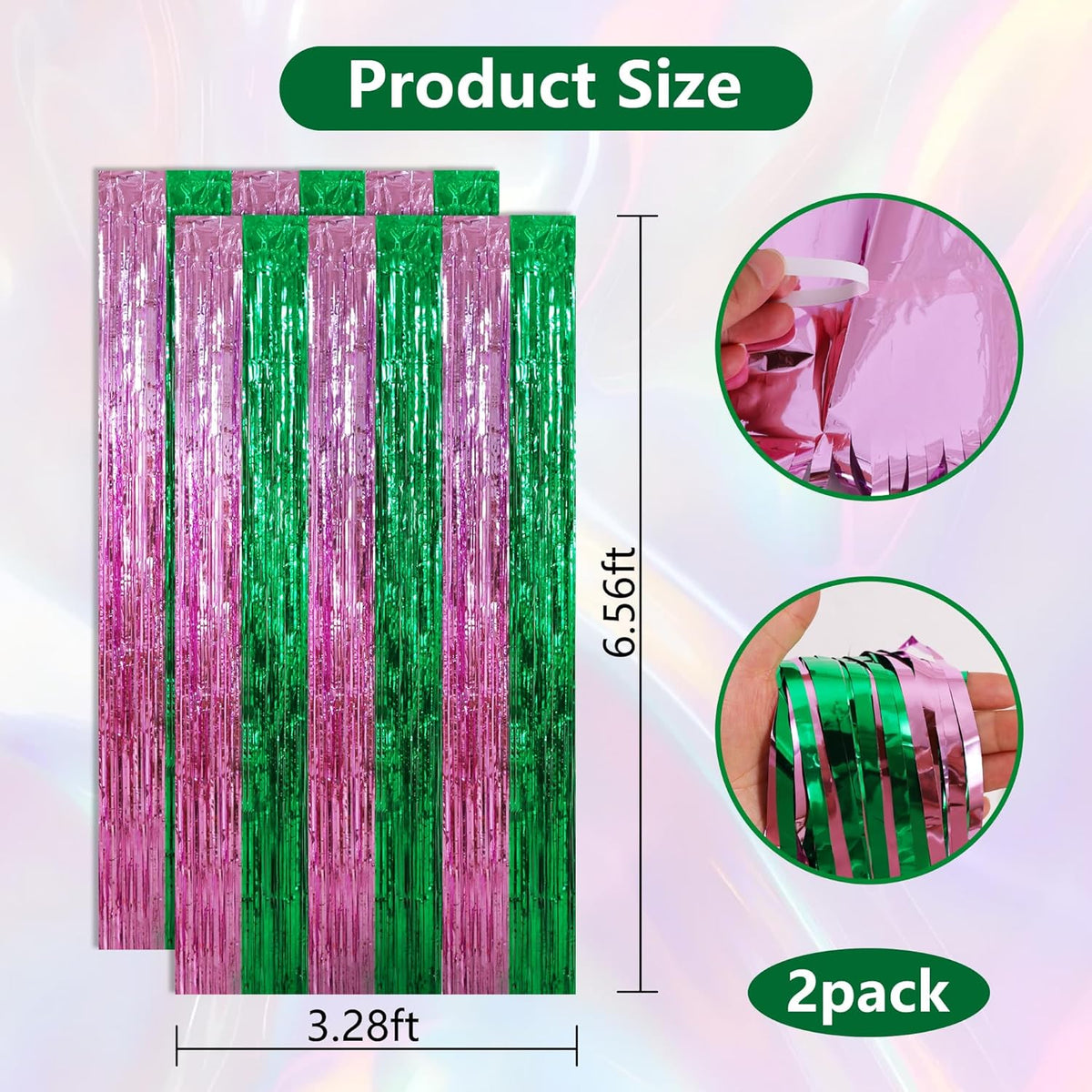 BEISHIDA Pink Green Door Streamers Backdrop Foil Fringe Tinsel Party Streamers Curtains Photo