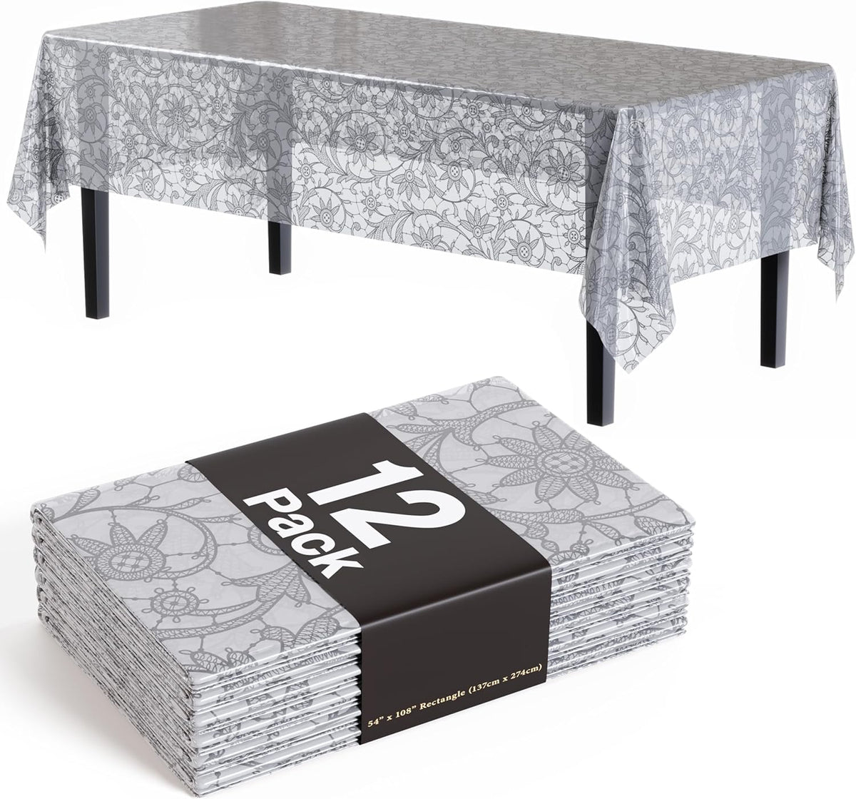Exquisite Lace Table Cloth Rectangle Table Plastic 12-Pack Lace Tablecloth Rectangular 54" X 108" |
